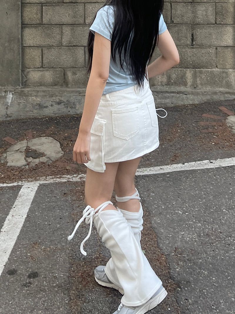 Multi-Unbalanced Pocket String Cargo Mini Skirt