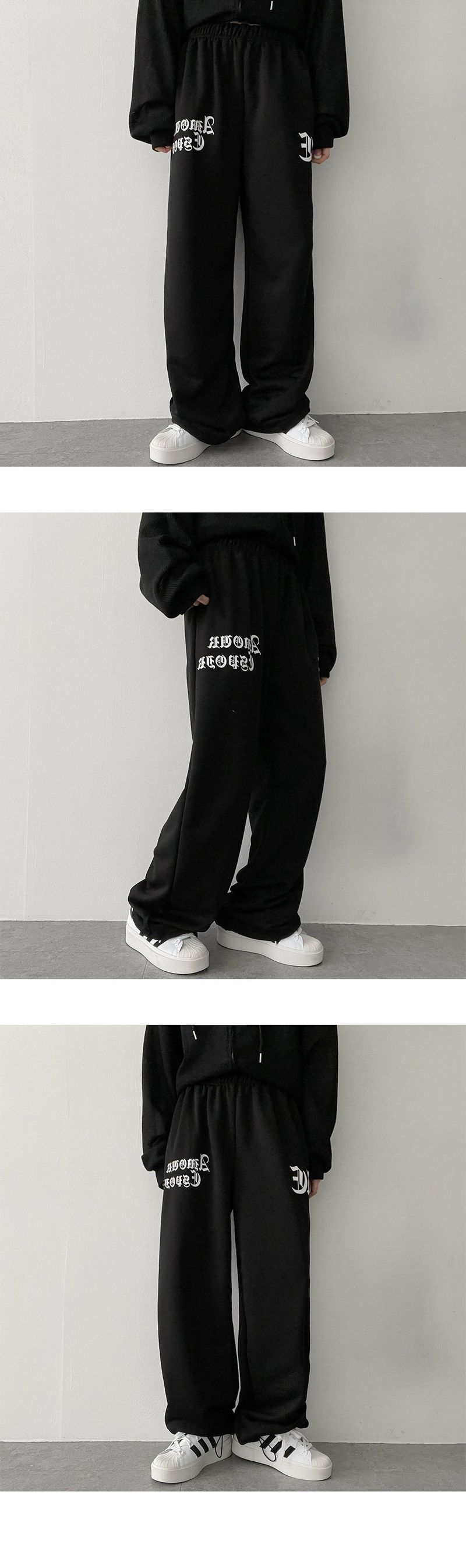 Hearts String Lettering Banded Waist Pants