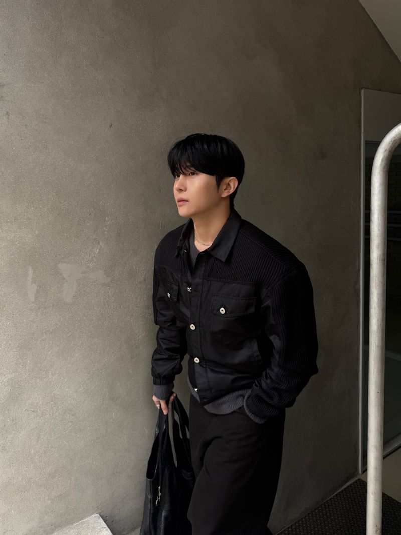 Loin trucker cropped knit jacket