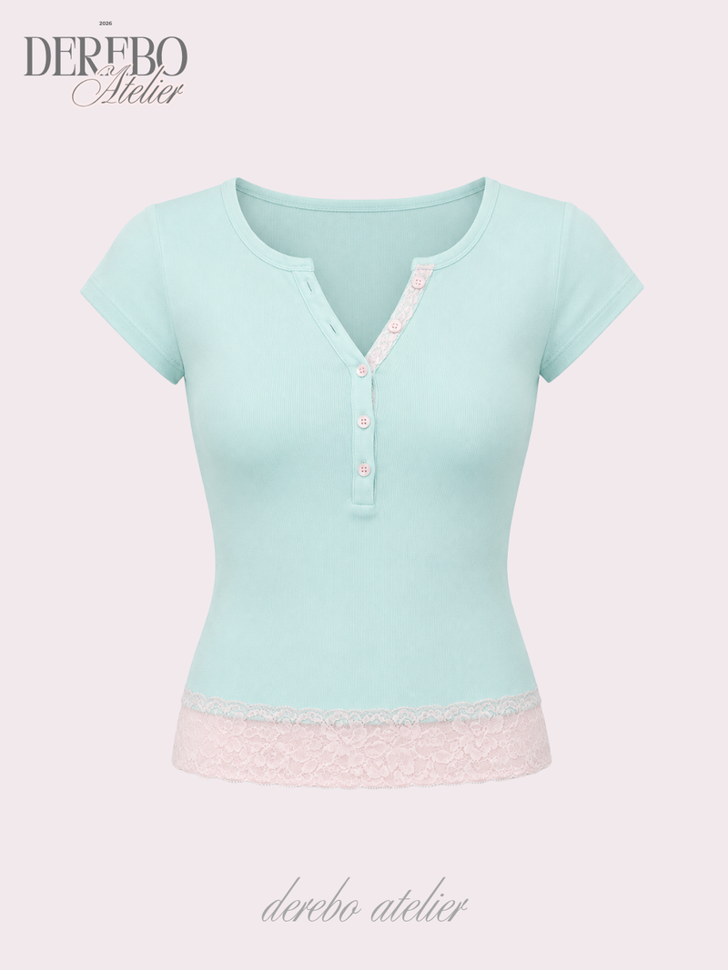 Mint Berry Pink Lace Short Sleeve T-shirt