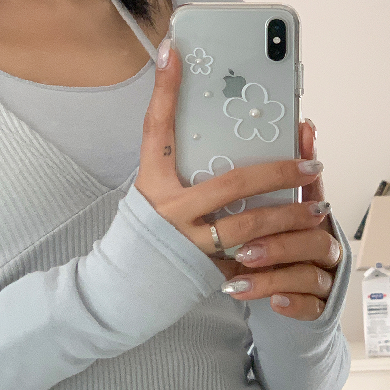 [handmade] white flower pearl jelly hard case