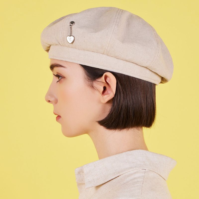 Heart Chain Stud Linen Beret Natural