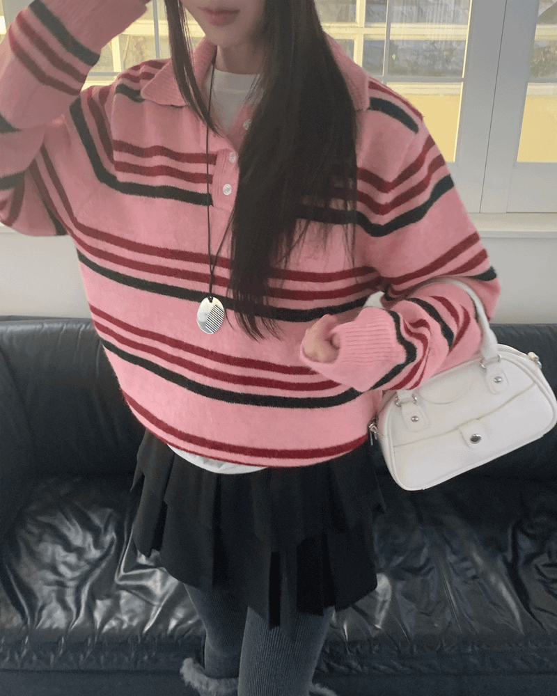 GUSTA（グスタ）の「Candy Parade Collar Stripe Knit（Tops）」