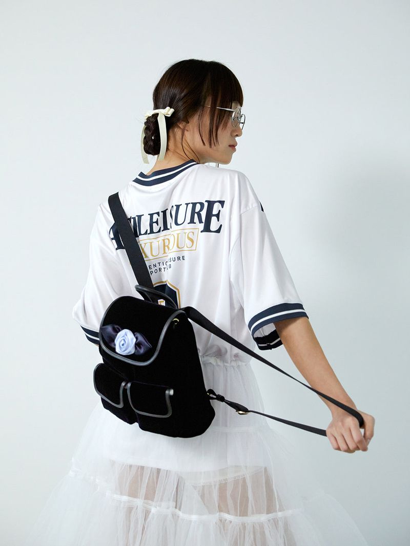velvet rose corsage backpack_blu
