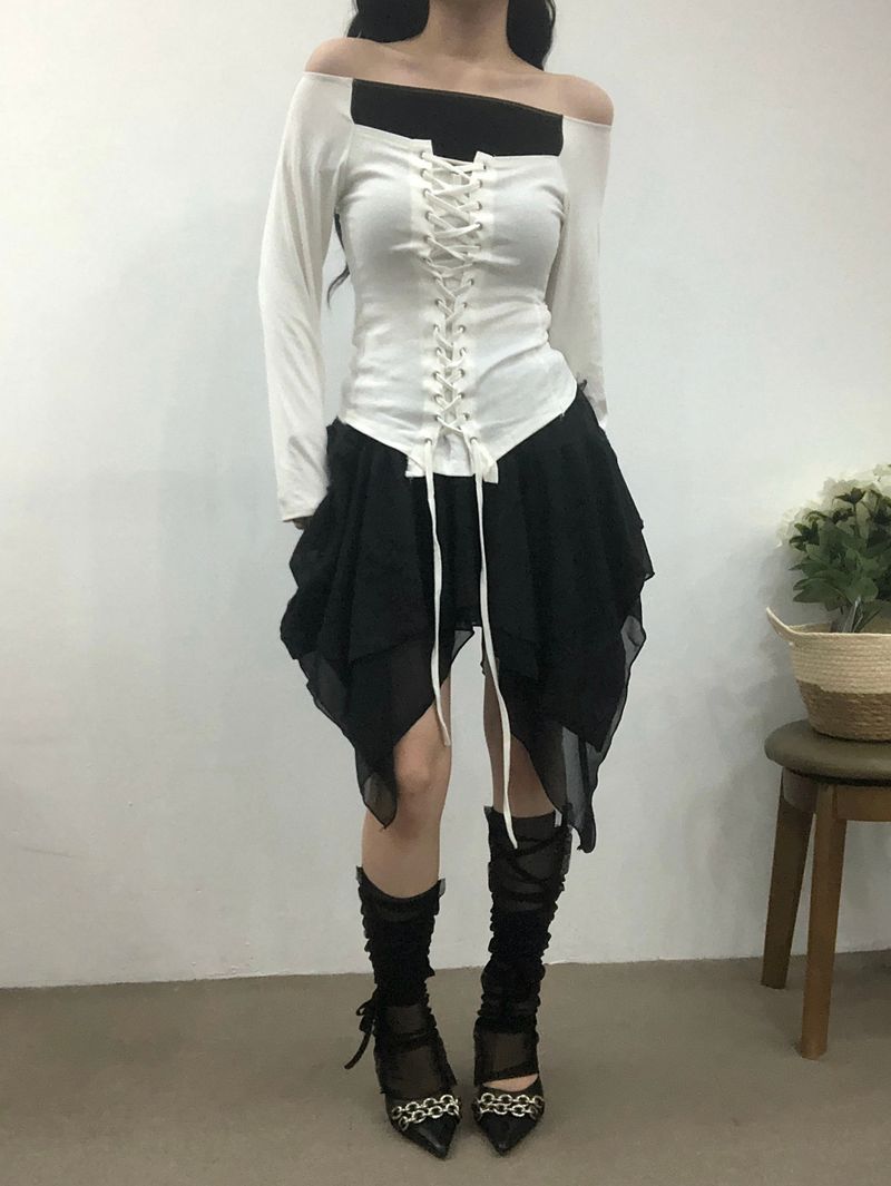 Ribbon Corset Off-shoulder T