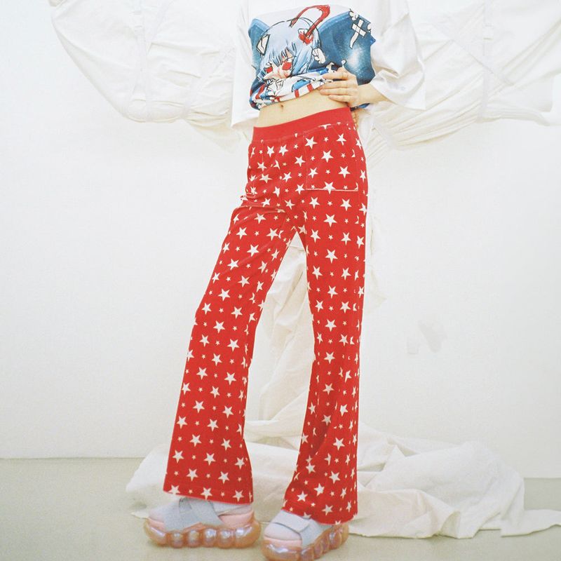 Starry Velvet Bootcut Pants - RED