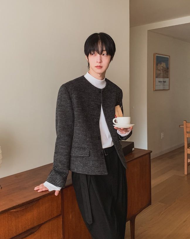 Objet Wool Check Round Jacket