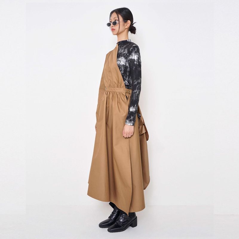 Asymmetry Draped Waterproof Coat _ Beige