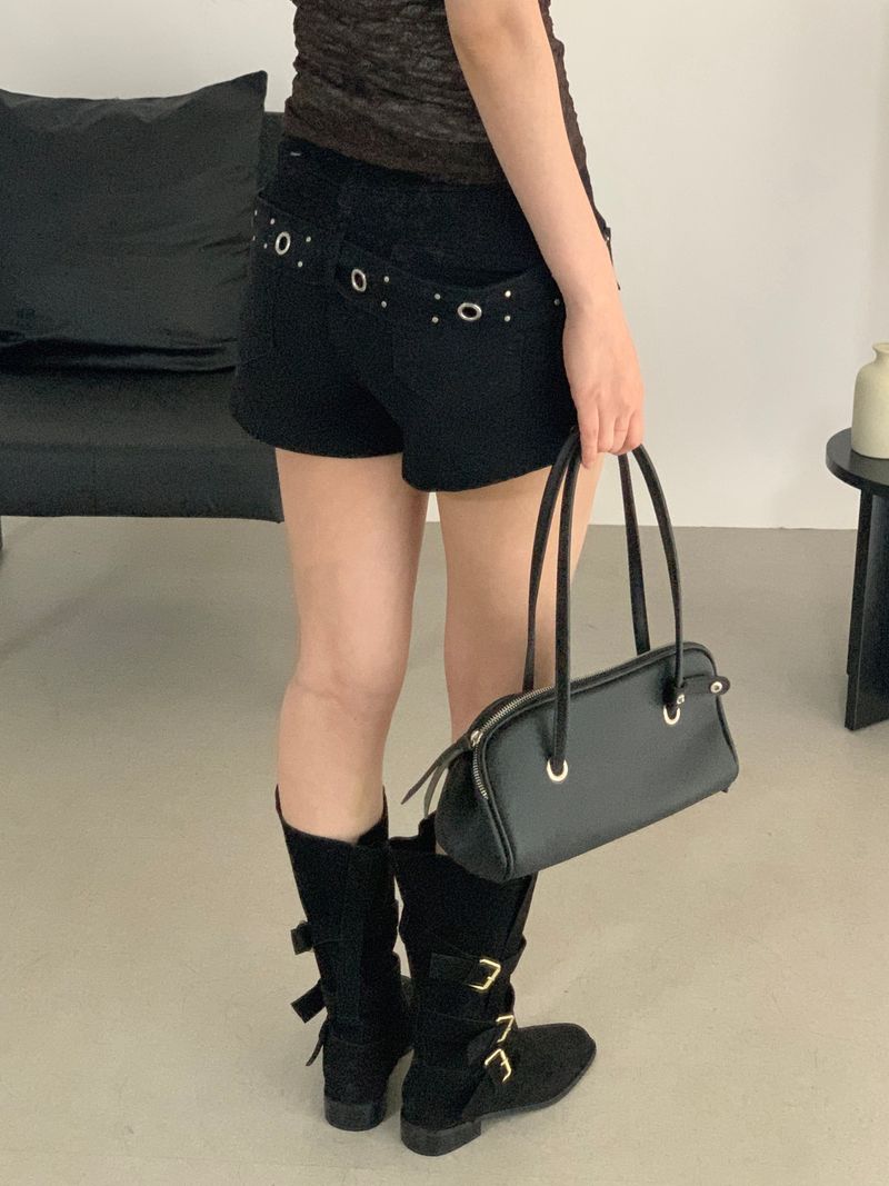 Luisa eyelet belt shorts