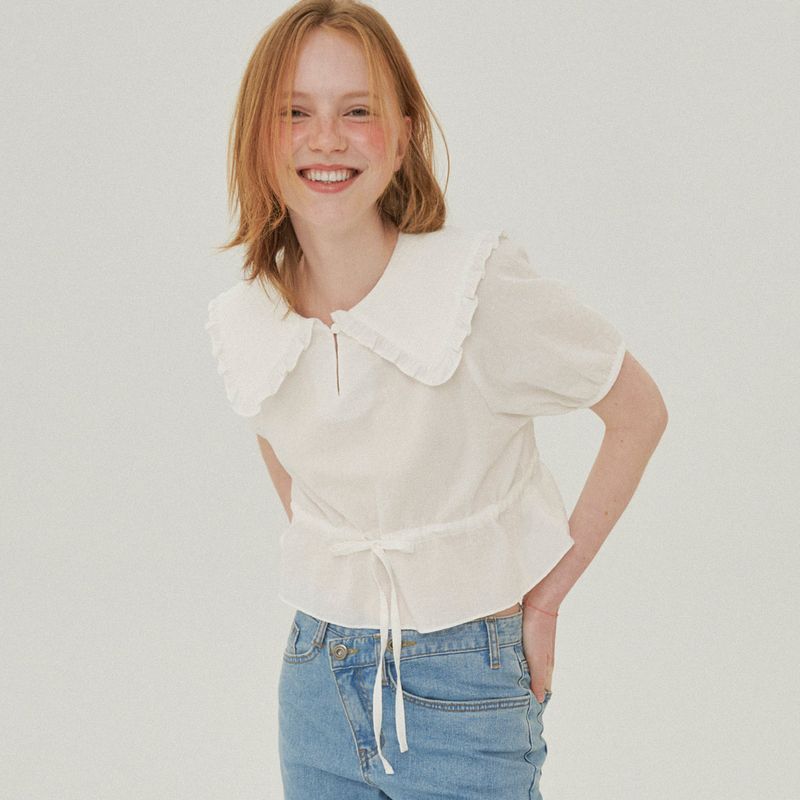 RUFFLE COLLAR CROP BLOUSE_WHITE