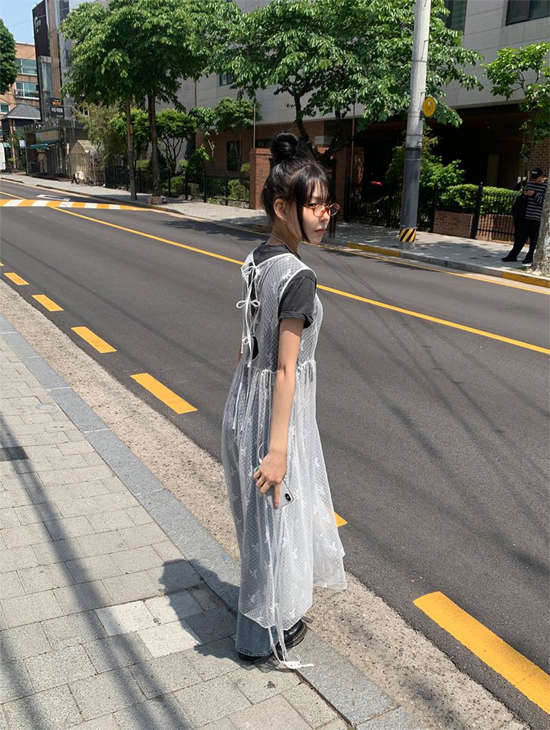 LACE SEE-THROUGH LAYERED DRESS