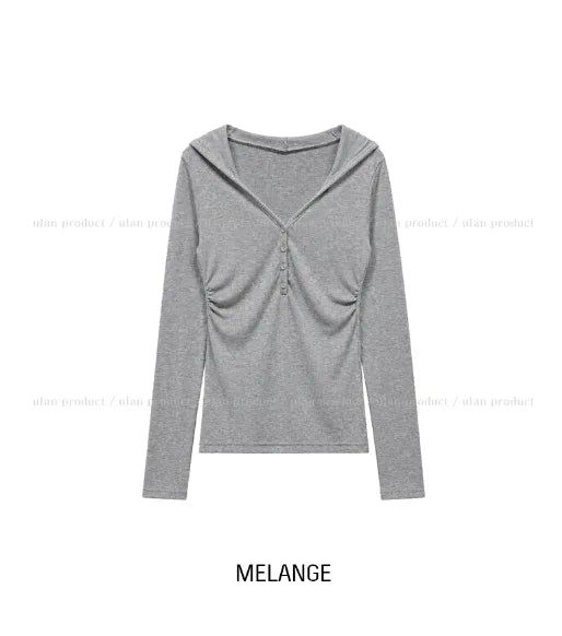 Leon V-Neck Button Slim Hoodie