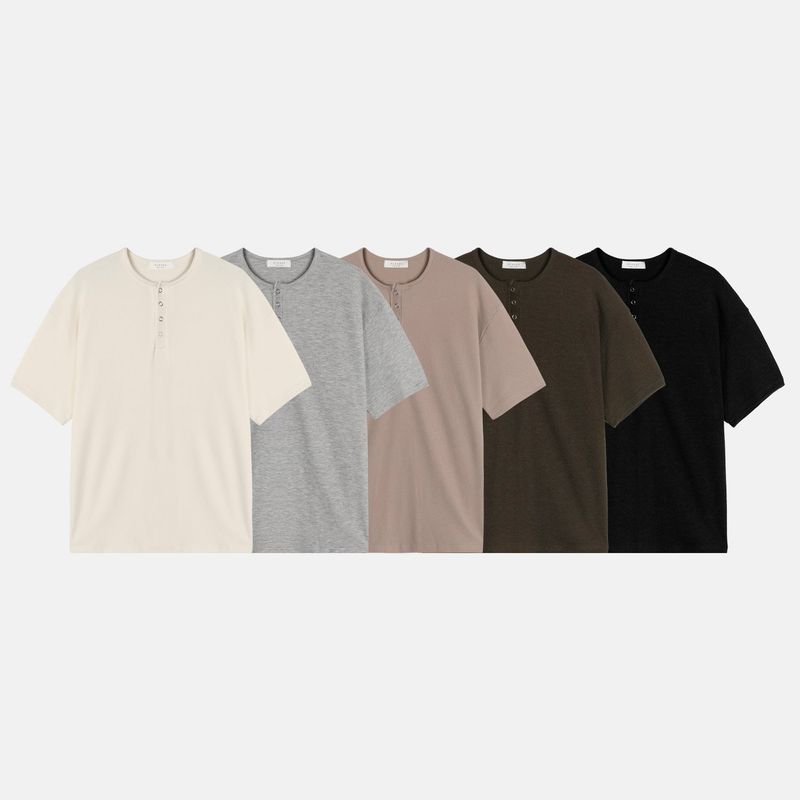 ワッフルヘンリーネックハーフTシャツ