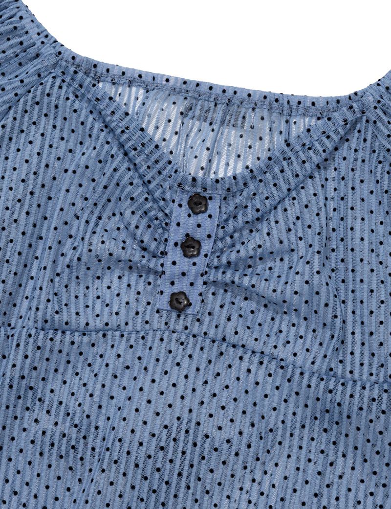 DOT SHIRRING BLOUSE(BLUE)