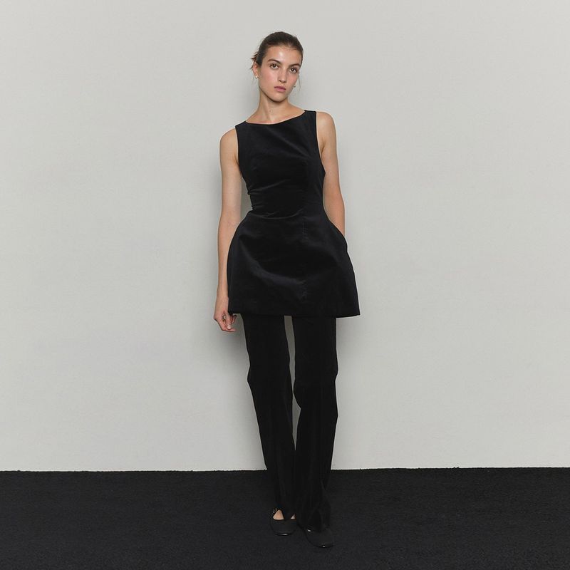 Corduroy Flared Tailored Pants - Black