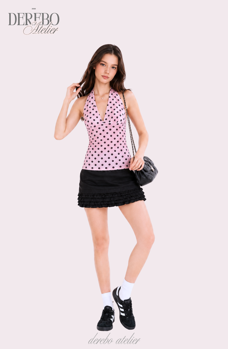 Pink dot halter neck sleeveless top