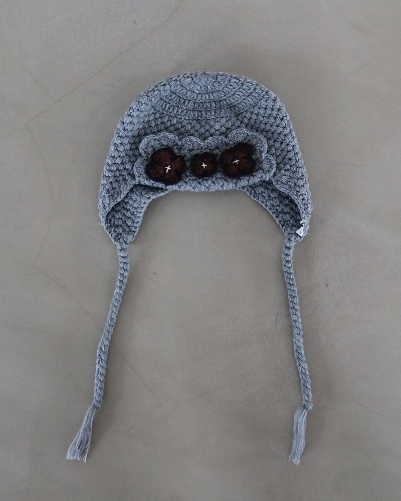 Flower patch earring beanie hat