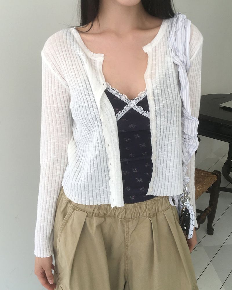 Yoring Summer See-Through Ribbed Cardigan
