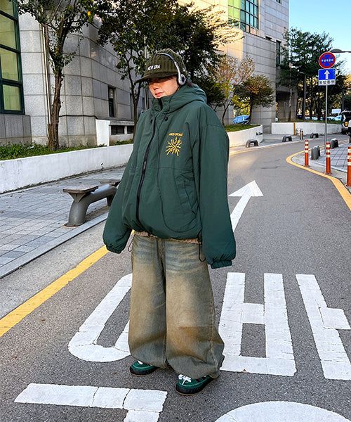 HundoP(ハンドピー)の「Oversized Two-Way Washed Puffer Jacket (6oz)(Jackets/Outerwear)」