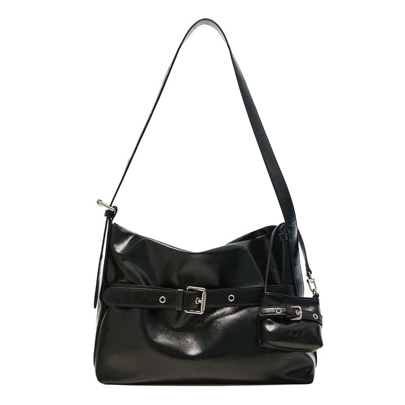 [SET] Medium Buckle Hobo Shoulder Cross Bag _ Black
