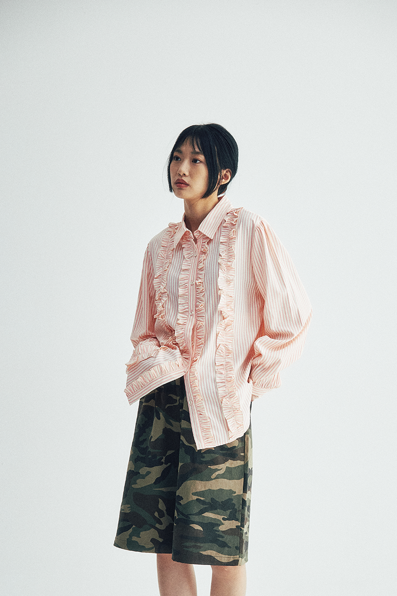 Stripe Frill Blouse (pink)