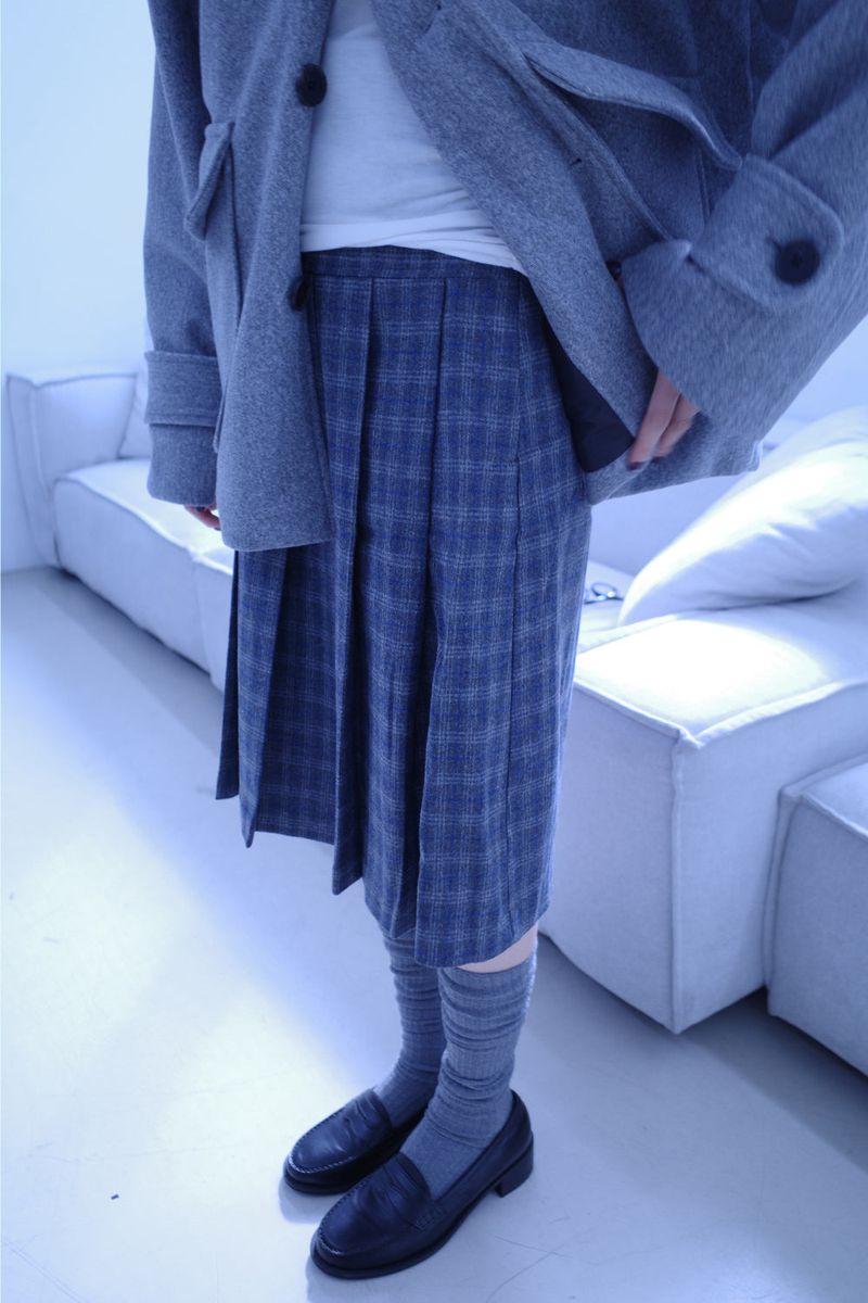 Hose check pleats midi sk (2color)