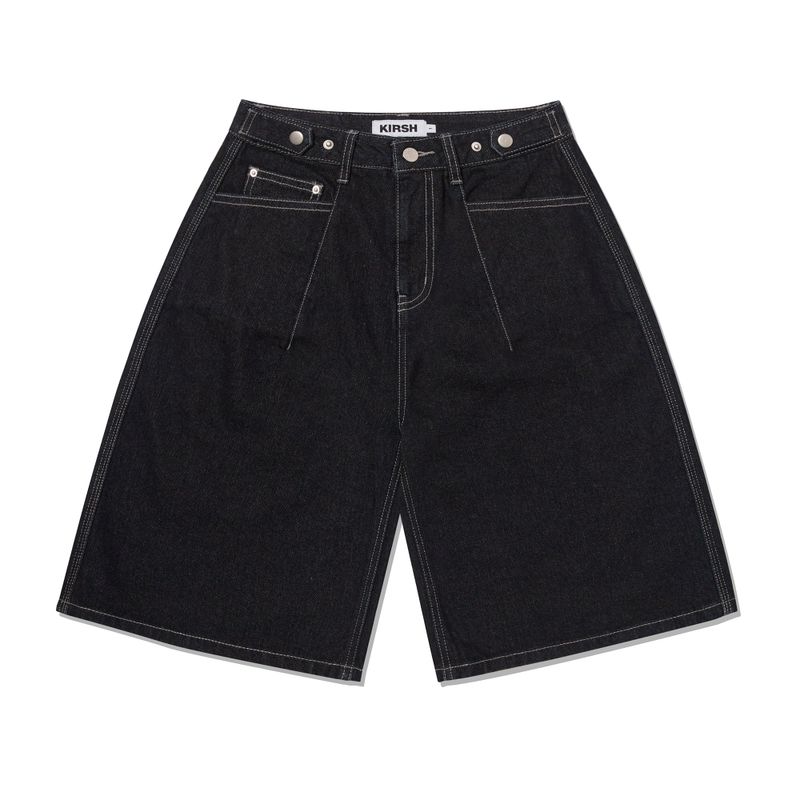 CONTROL WAIST DENIM BERMUDA WIDE PANTS [DARK NAVY]