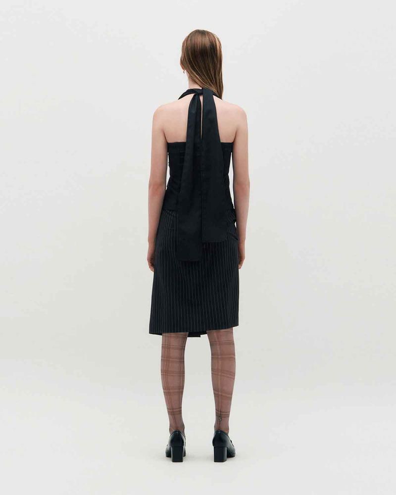 Wide Tie Stripe Halter Top _ BLACK