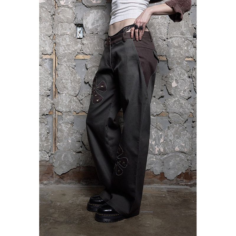 TWO-TONE FLOWER STRAIGHT JEAN