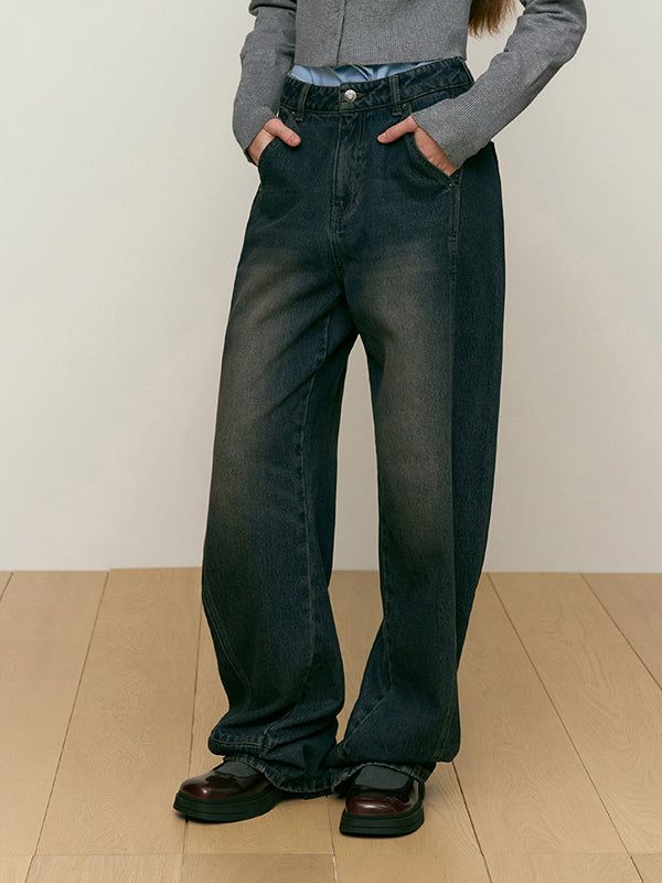 KIRSH（キルシー）の「CURVE LINE WIDE-FIT DENIM PANTS [DARK NAVY]（Pants）」