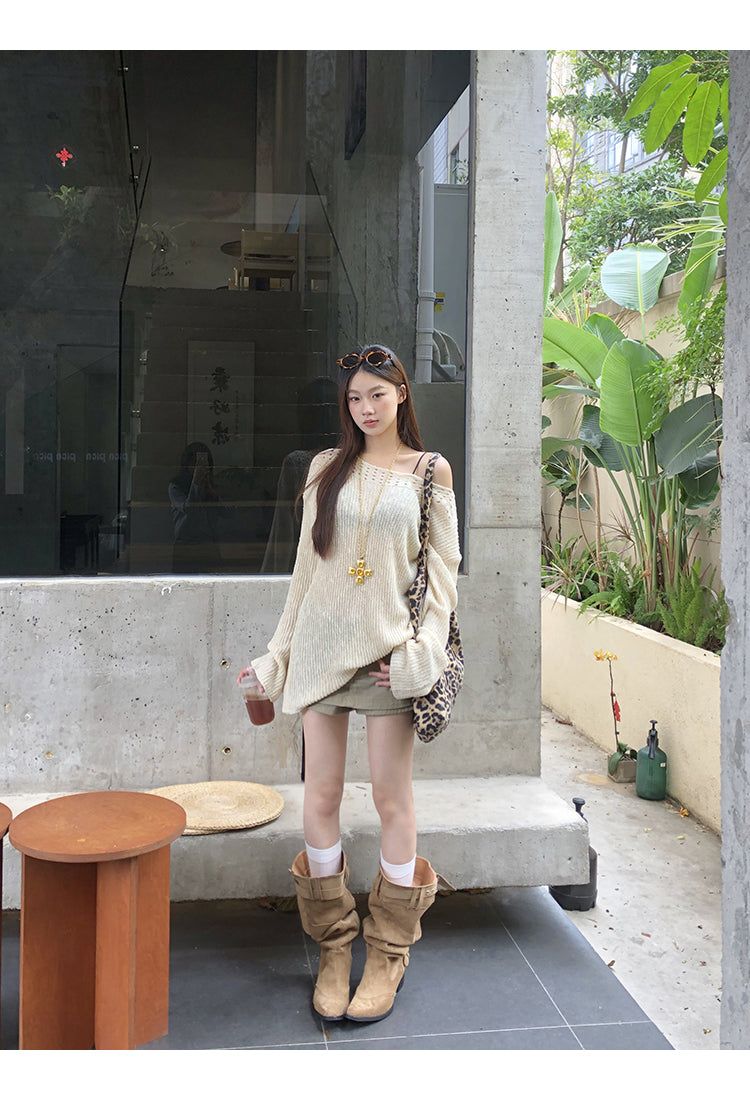 khaki cotton mini pants skirt