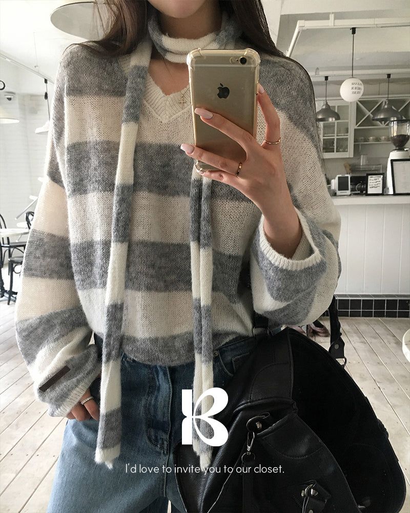 [ORIGINAL] LACKUN Striped Muffler Knit Set
