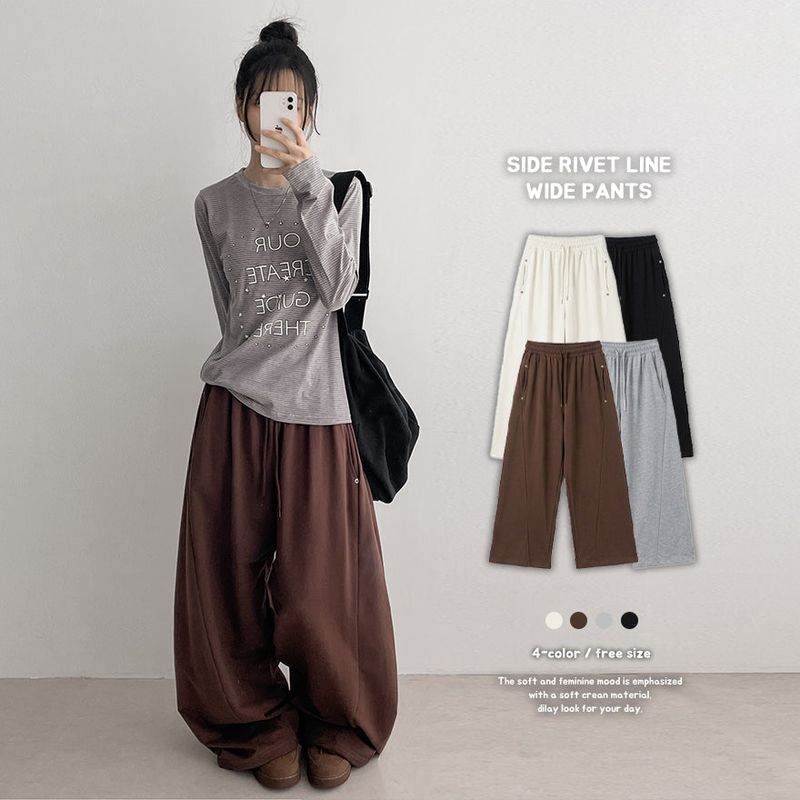 One-mile wear✨ Rivet curved cotton wide pants (4 colors)
