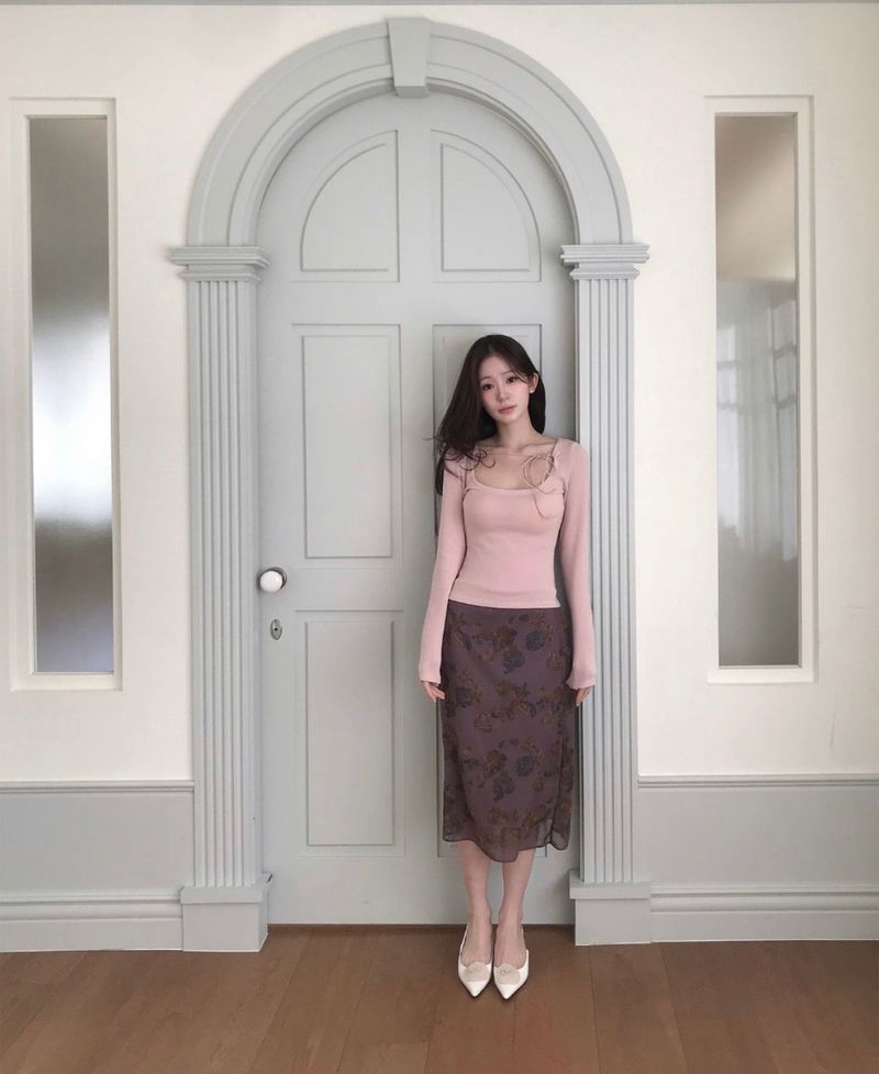 deep rose vintage chiffon midi sk