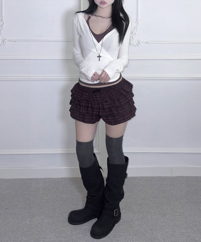 Wool Check Frill Shorts (3colors)