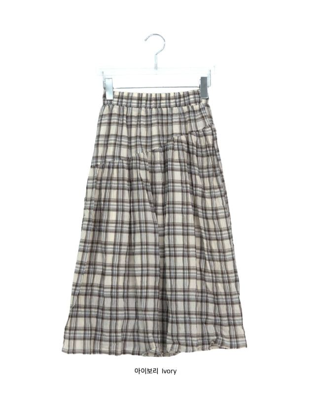 Noelle Vintage Check Banding Long Skirt