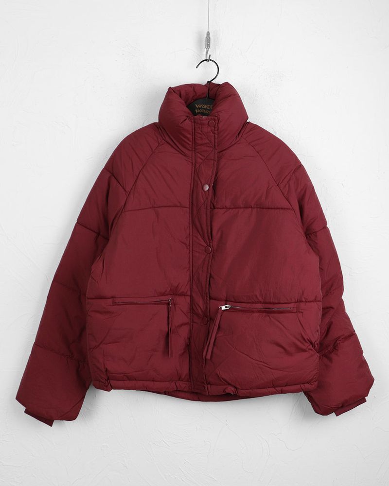 Sizen zipper pocket collar short padded coat