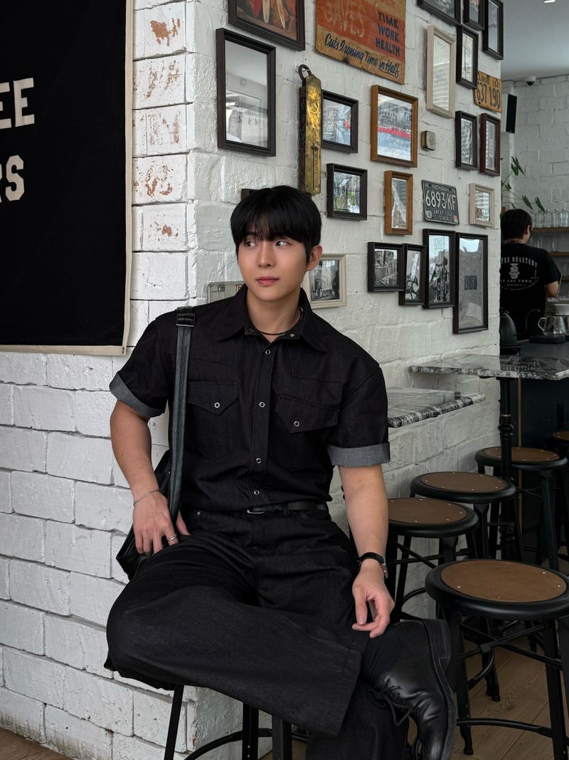 Leaf denim western short sleeve shirt