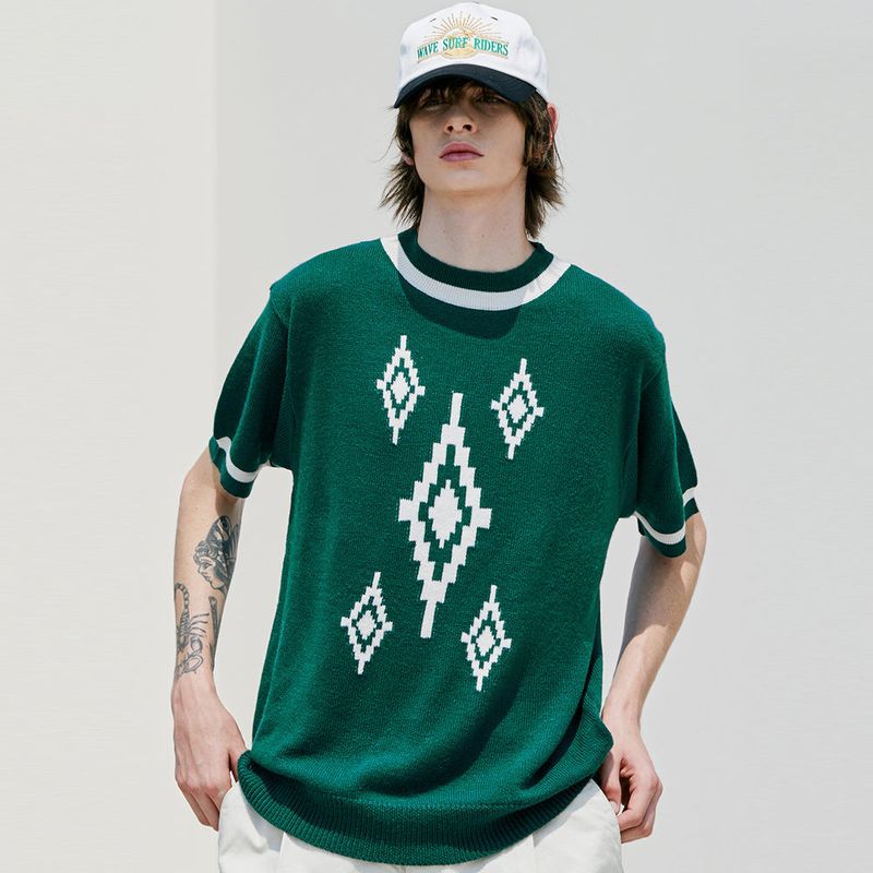 NAVAJO PATTERN RINGER HALF KNIT GREEN