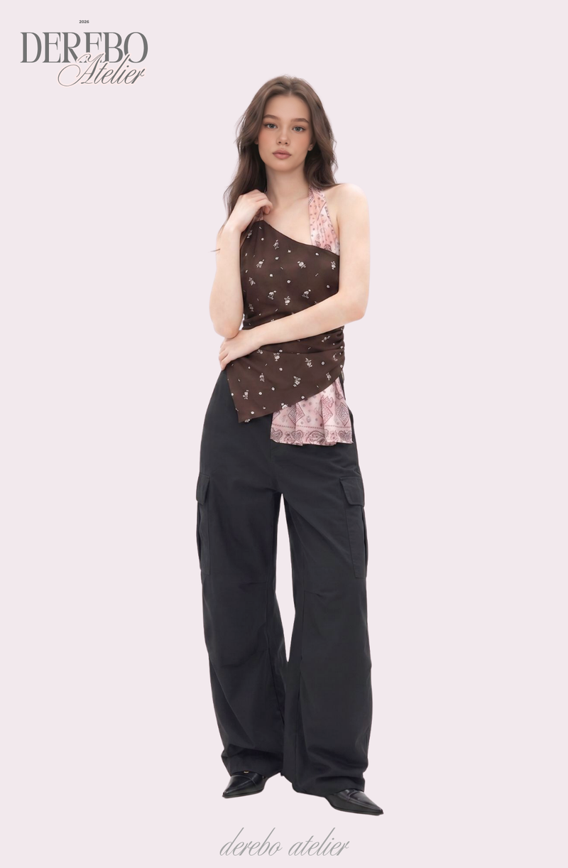 Pink brown scarf unbalanced sleeveless top