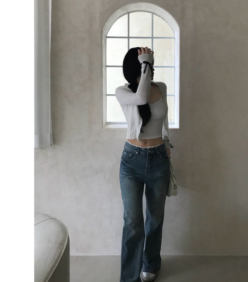 Pomel Lace Trimming Semi Bootcut Pants