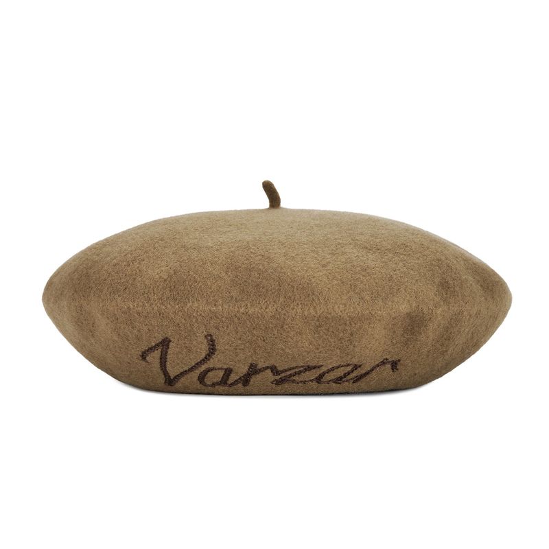 VARZAR Cursive Logo Wool Beret / Camel