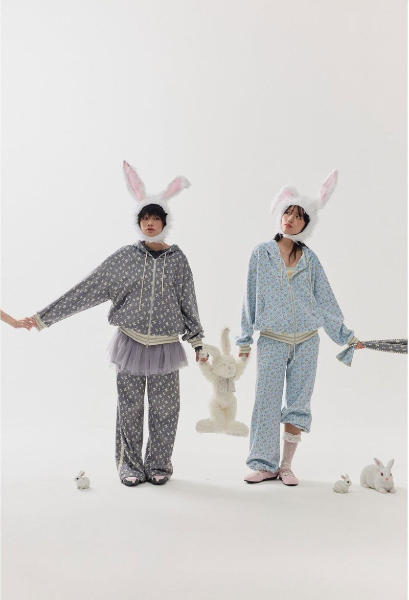 rabbit fluffy hoodie babi blue