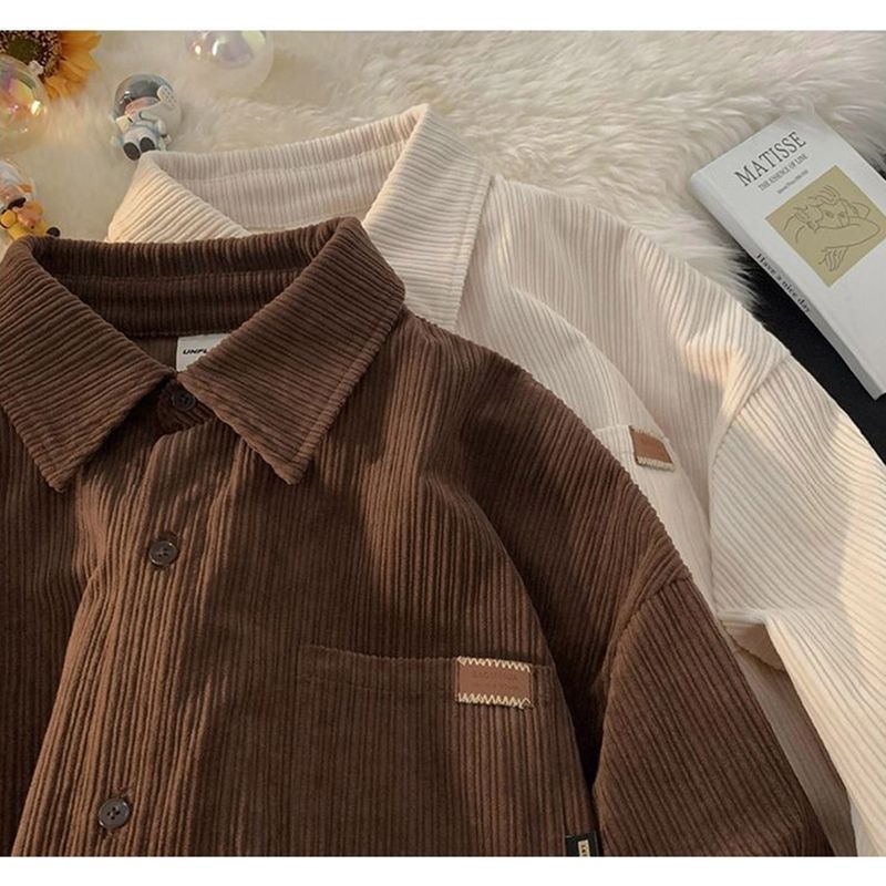 [Unisex] Corduroy Pocket Layered Long Sleeve Shirt (3 colors)