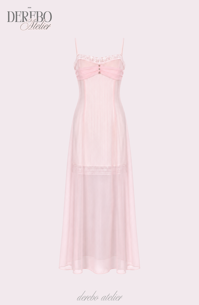 Pink chiffon see-through long dress
