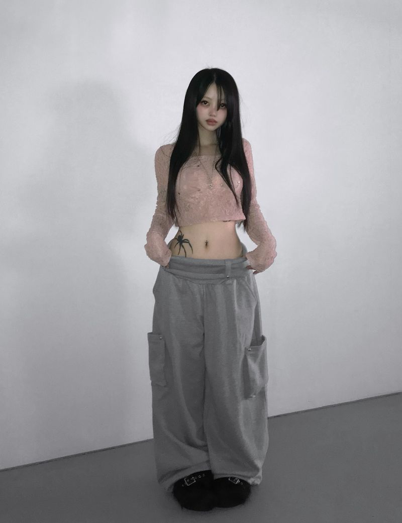 patch lace crop top (3 color)