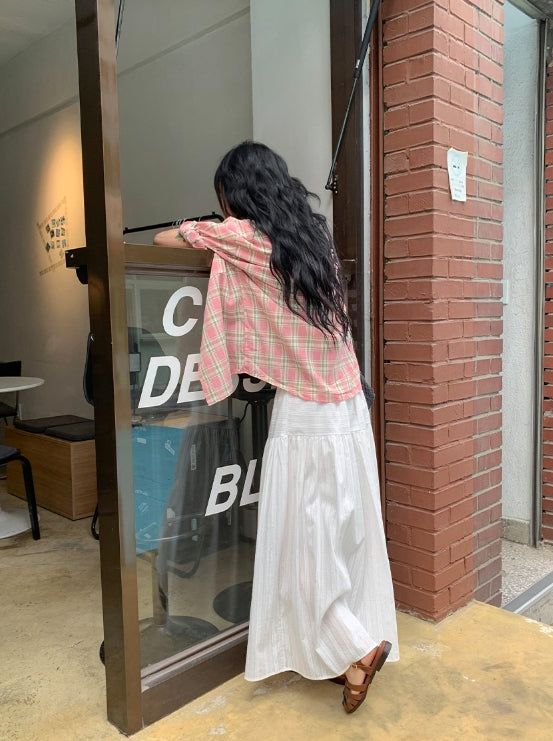 Toui Check Three Quarter Rolled-up Loose Fit Shirt