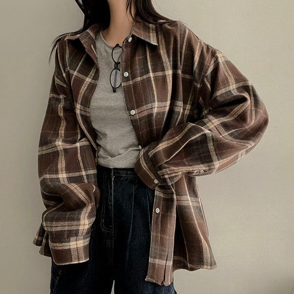 Sand Planning Oversized Checkered Shirt Shirt