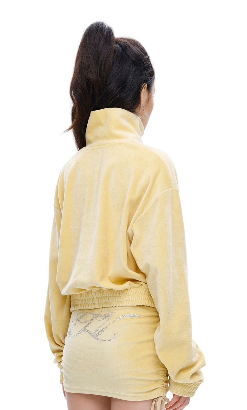 [ISK004-13] VELOURS SHIRRING SKIRT YELLOW