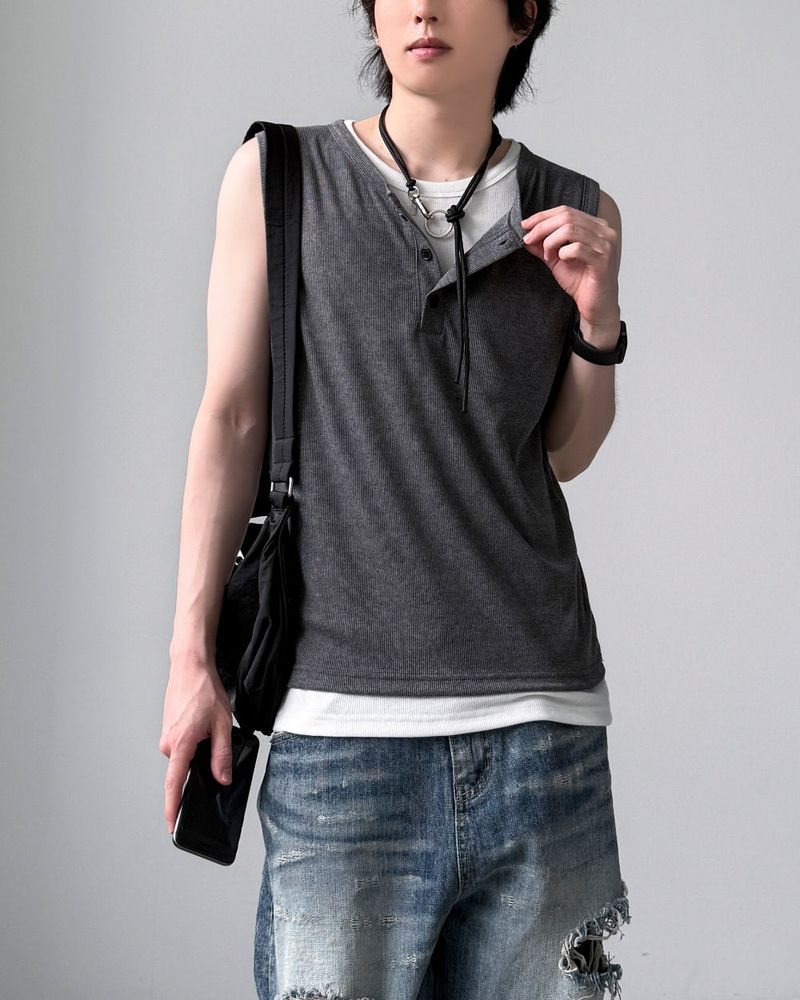 Aron Layered Henley Neck Sleeveless